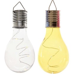 2x Buitenlampen/tuinlampen lampbolletjes/peertjes 14 cm transparant/geel - Buitenverlichting