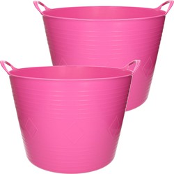 2x stuks flexibele kuip emmer/wasmand rond roze 43 liter - Wasmanden