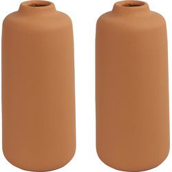 Countryfield bloemenvaas - 2 st - rood terracotta - D13 x H28 cm - smalle opening - Vazen