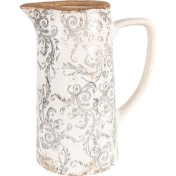 Clayre & Eef Decoratie Kan 21x14x26 cm Beige Grijs Keramiek Bloemen Schenkkan