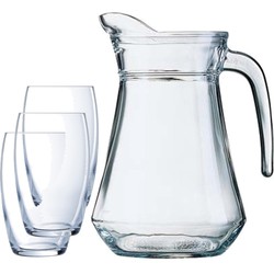 Luminarc karaf schenkkan van glas 1300 ml met 6x stuks Versailles luxe waterglazen - Drinkglazen