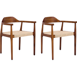 OAKDALE - Eetkamerstoel set van 2 - Donkerbruin/Beige - Rubberhout