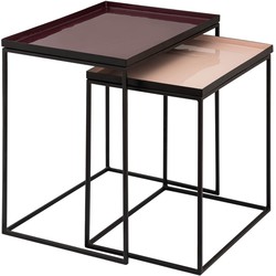 SVJ Bijzettafel Rechthoekig - 36x48x50 cm - Paars/Roze - Bruin - Set van 2