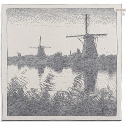 Knit Factory Molens Gebreide Keukendoek - Keukenhanddoek - Ecru/Med Grey - 50x50 cm