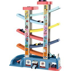 Allerion Toddler Baan - Peuter Speelgoed - Zig-Zag Auto Baan - Plastic Jodelbaan - Met 8 Autootjes en Garage