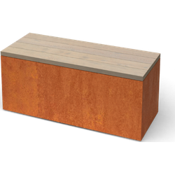 Modena Rechthoekige cortenstaal zitbank met Padouk hout L100 x B40 x H42 cm