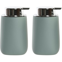 2x stuks zeeppompje/dispenser kunststeen/rvs in kleur mosgroen 14 cm - Zeeppompjes