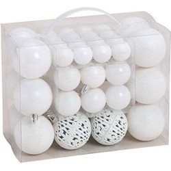 Kerstboomversiering 50x witte plastic kerstballen - Kerstbal