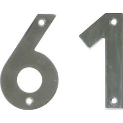 AMIG Huisnummer 61 - massief Inox RVS - 10cm - incl. bijpassende schroeven - zilver - Huisnummers