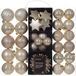 Decoris kerstballen en kersthangers - 40x - kunststof - champagne - mix - Kerstbal