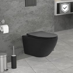 Wandcloset in mat zwart keramiek 52 cm lang Randloos met nanodichting & soft-close Luxebath