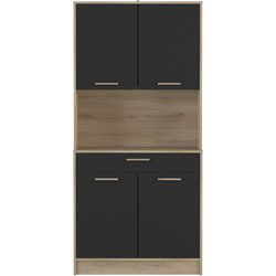 Buffet Hoog 4 Deuren 1 Lade, Eiken en Zwart Decor - L83 x H176 cm - Dolce