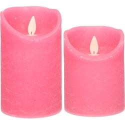 Anna Collection LED kaarsen - 2x stuks - fuchsia roze - 10 en 12,5 cm - LED kaarsen