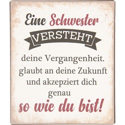 Clayre & Eef Tekstbord  13x15 cm Beige Metaal Rechthoek Schwester Wandbord