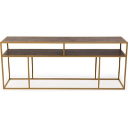 Stalux Side-table 'Teun' 200cm, kleur goud / lederlook bruin