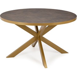 Stalux Ronde eettafel 'Daan' 148cm, kleur goud / lederlook bruin