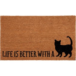 Clayre & Eef Deurmat  75x45 cm Bruin Kokosvezel Rubber Rechthoek Kat Life Better Cat Kokosmat