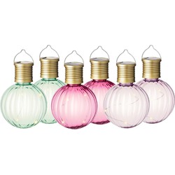 Set van 6x stuks buiten led lichtroze, groene en roze lampion solar verlichting 11 cm - Lampionnen