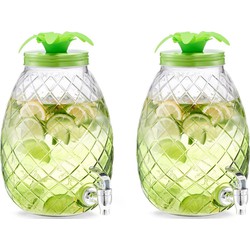 2x Groene glazen drankdispensers ananas 4,5 liter - Drankdispensers