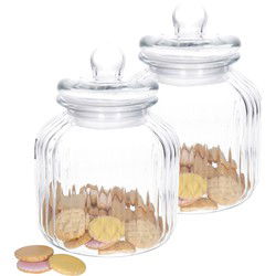 Set van 2x stuks glazen voorraadpotten/koekjespotten rond met deksel 2800 ml - Voorraadpot