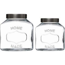 Set met 2x voorraadpotten 1L en 2,5L glas met RVS deksel - Voorraadpot