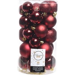 30x Kunststof kerstballen glanzend/mat/glitter donkerrode kerstboom versiering/decoratie - Kerstbal