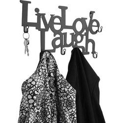 Miadomodo - Wandgarderobe met tekst: LIVE, LOVE, LAUGH Design  - Muur / Wand Kapstok Voorzien van 6 Haken - Wandkapstok Garderobe – Kleur: Zwart