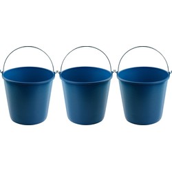 3x Emmer blauw 16 liter 32 x 28 cm schoonmaakartikelen - Emmers