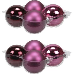 8x stuks glazen kerstballen cherry roze (heather) 10 cm mat/glans - Kerstbal