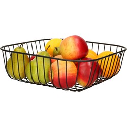 Kinvara Fruitschaal/fruitmand Royal metall - draad metaal - D30 x H9 cm - zwart - vierkant - Fruitschalen