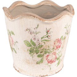 Clayre & Eef Bloempot  Ø 12x11 cm Roze Beige Keramiek Bloemen Bloempot binnen