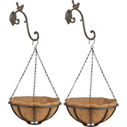 Set van 2x stuks Hanging baskets 30 cm van metaal met ijzeren muurhaken - complete hangmand set - Plantenbakken