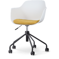 Nout-Liz bureaustoel wit met okergeel zitkussen - zwart onderstel