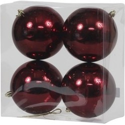 Othmar decorations Kerstballen - 4x - bordeaux - kunststof - 12 cm - Kerstbal