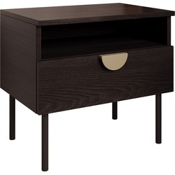 Meubella Nachtkastje Monor - Zwart eiken - 50 cm - Set van 2