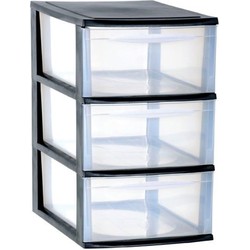 Ladenkast/bureau organizer zwart stapelbaar A4 met 3x lades L26 x B36 x H41 cm - Ladeblok