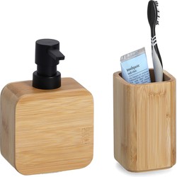 Zeller badkamer accessoires set 2-delig - bamboe hout - naturel - Zeeppompjes