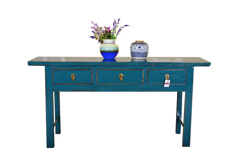 Fine Asianliving [PREORDER WEEK 48] Antique Chinese Sidetable Hand Painted Teal - Guilin - 