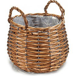 Plantenbak mand gevlochten riet met binnenmand 15 x 15 x 11,5 cm - Plantenbakken