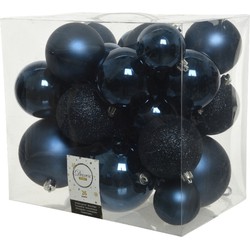 Decoris Kerstballen - 26x st - donkerblauw - 6-8-10 cm - kunststof - Kerstbal