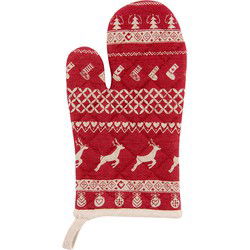 Clayre & Eef Ovenwant  16x30 cm Rood Katoen Kerst Ovenhandschoen