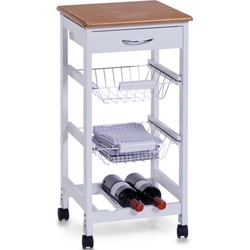 Keukentrolley/kastje met wijnfles plank en uitschuifbare mandjes 36 x 76 cm - Opberg trolley
