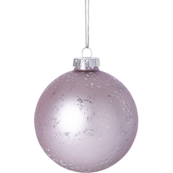 Decoratieve glitter en matte kerstbal in lichtroze glas D8