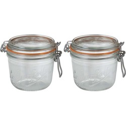 2x Luchtdichte weckpotten transparant glas 500 ml - Weckpotten