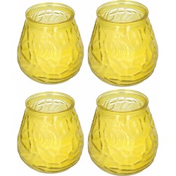Windlicht geurkaars - 4x - geel glas - 48 branduren - citrusgeur - geurkaarsen