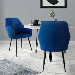 ML-Design set van 2 eetkamerstoelen, donkerblauw, met rugleuning en armleuningen