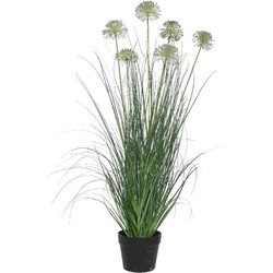 Groene/paarse Allium sierui kunstplanten 90 cm met zwarte pot - Kunstplanten