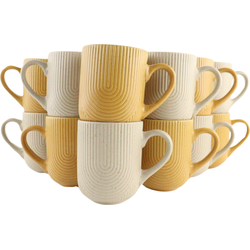 OTIX Koffiekopjes - met Oor - Set van 12 - Kopjes - Koffietassen - Beige - Geel - Theemok - 300ml - Mustard yellow - SPRUCE en TEAK