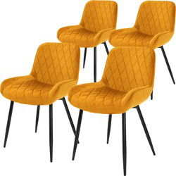 ML-Design Set van 4 Eetkamerstoelen Eetkamerstoel met Rugleuning en Armleuningen, Oker, Fluwelen Zitting, Metalen Poten, Keukenstoelen Woonkamerstoelen Stoel met Beklede Stoel