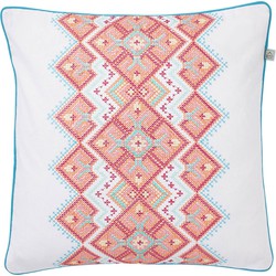 Dutch Decor PETRO - Sierkussen geborduurd patroon 45x45 cm - aztec - aqua - blauw- wit - roze - oranje - 100% katoen - Dutch Decor